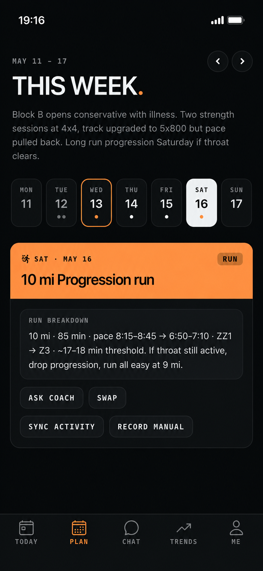 This week's plan in Coacha